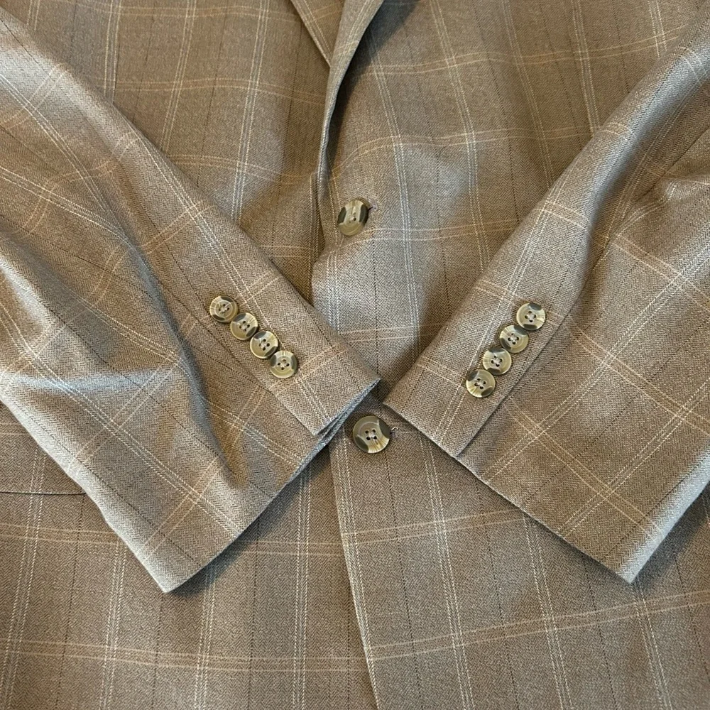 Andrew Fezza Two Button Brown Check Windowpane Sport Coat Blazer Size 50 L