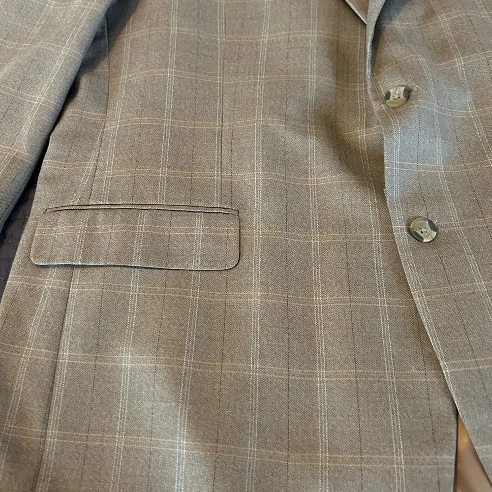 Andrew Fezza Two Button Brown Check Windowpane Sport Coat Blazer Size 50 L