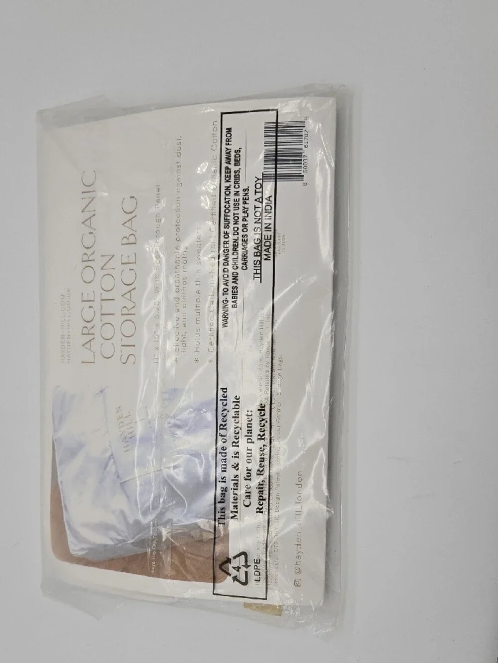 White Large Organic Cotton Storage Bag with Moth Traps