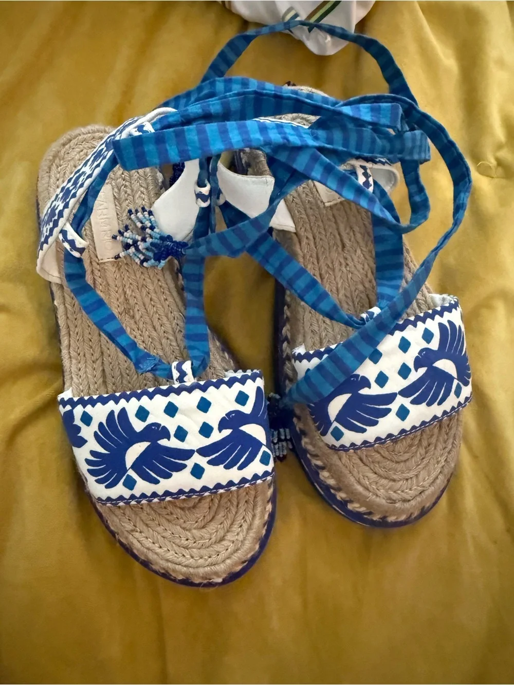 FARM Rio Blue and White Espadrille Platform Sandals