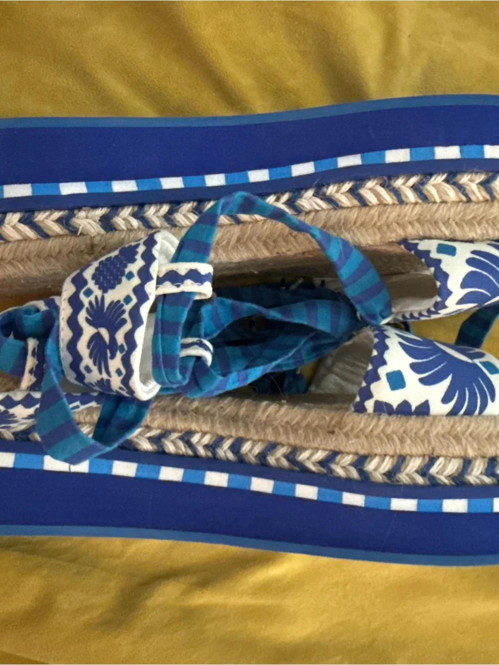 FARM Rio Blue and White Espadrille Platform Sandals