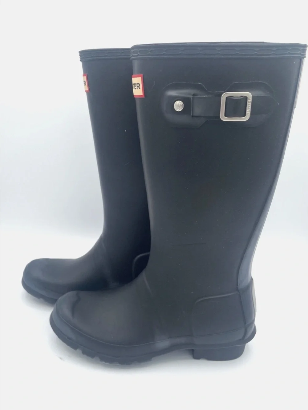 Hunter Matte Black Mid-Calf Rubber Rain Boots with Side Buckle