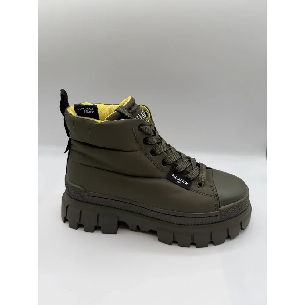 Palladium Revolt Overcush Olive Night Green Boots,Women's 8, EU39.5,Quilted,NWOB