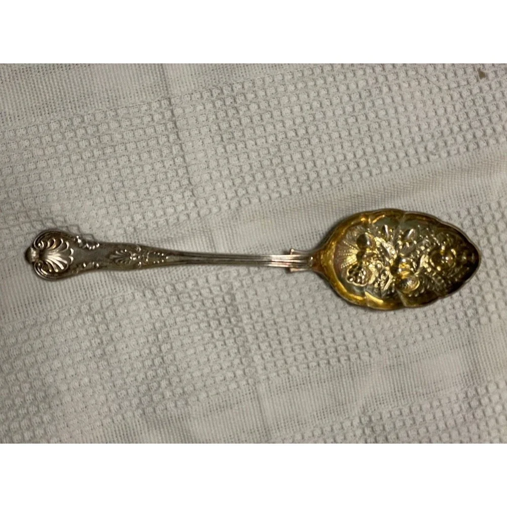 Antique EPNS Sheffield England Berry Serving Spoon with Embossed Fruit Design