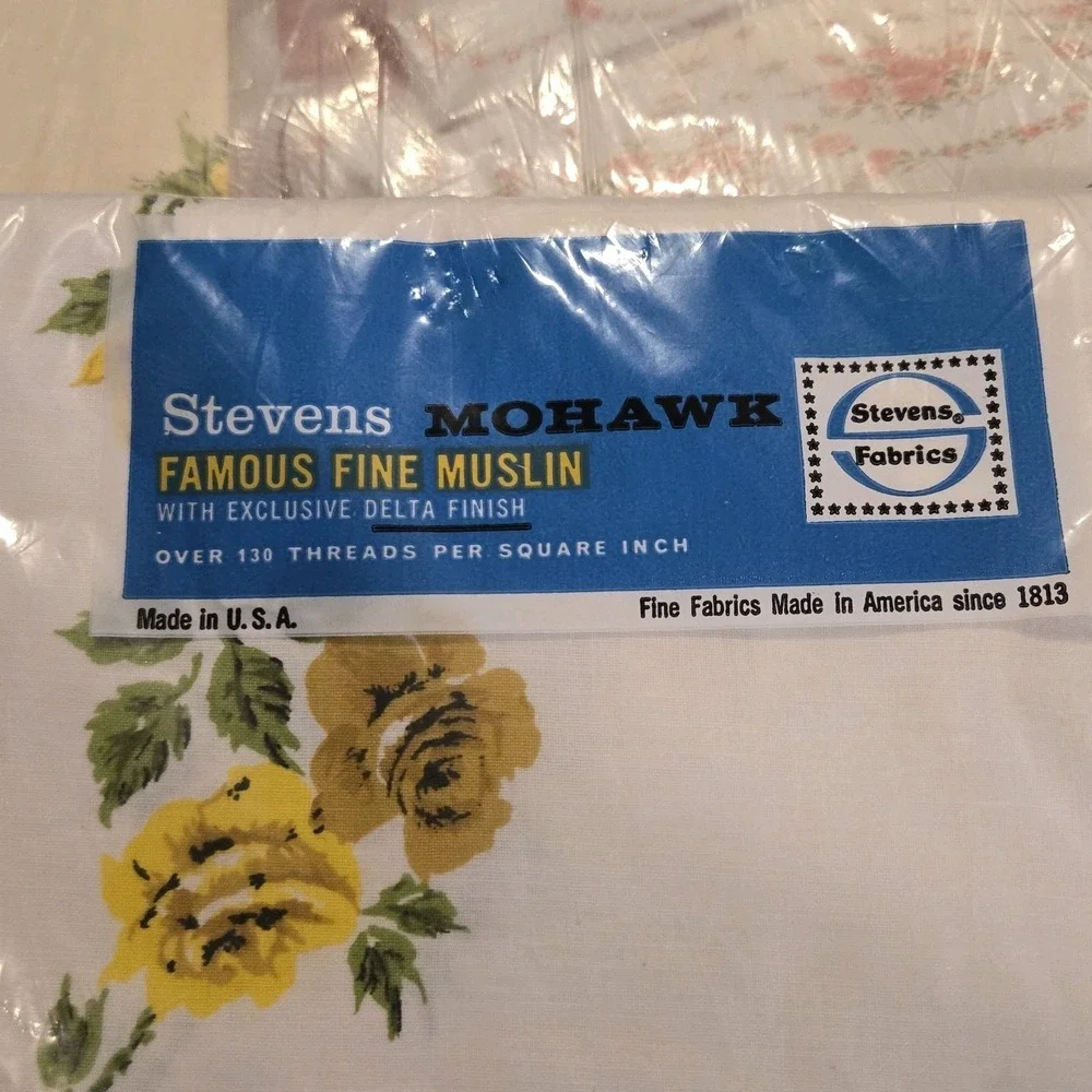 Vtg Stevens Mohawk Yellow Floral Double Flat Sheet & 2 Pillowcases Cottagecore