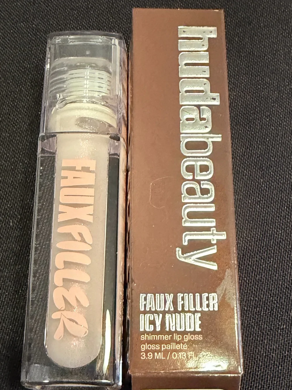 🌷 Huda Beauty Faux Filler Icy Nude Shimmer Lip Gloss New FullSz