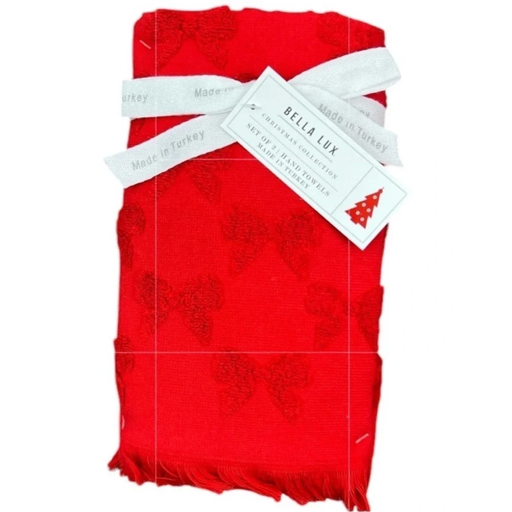 Bella Lux - ‘Red Bows Bundle’ bath towel set. NWT. Firm!