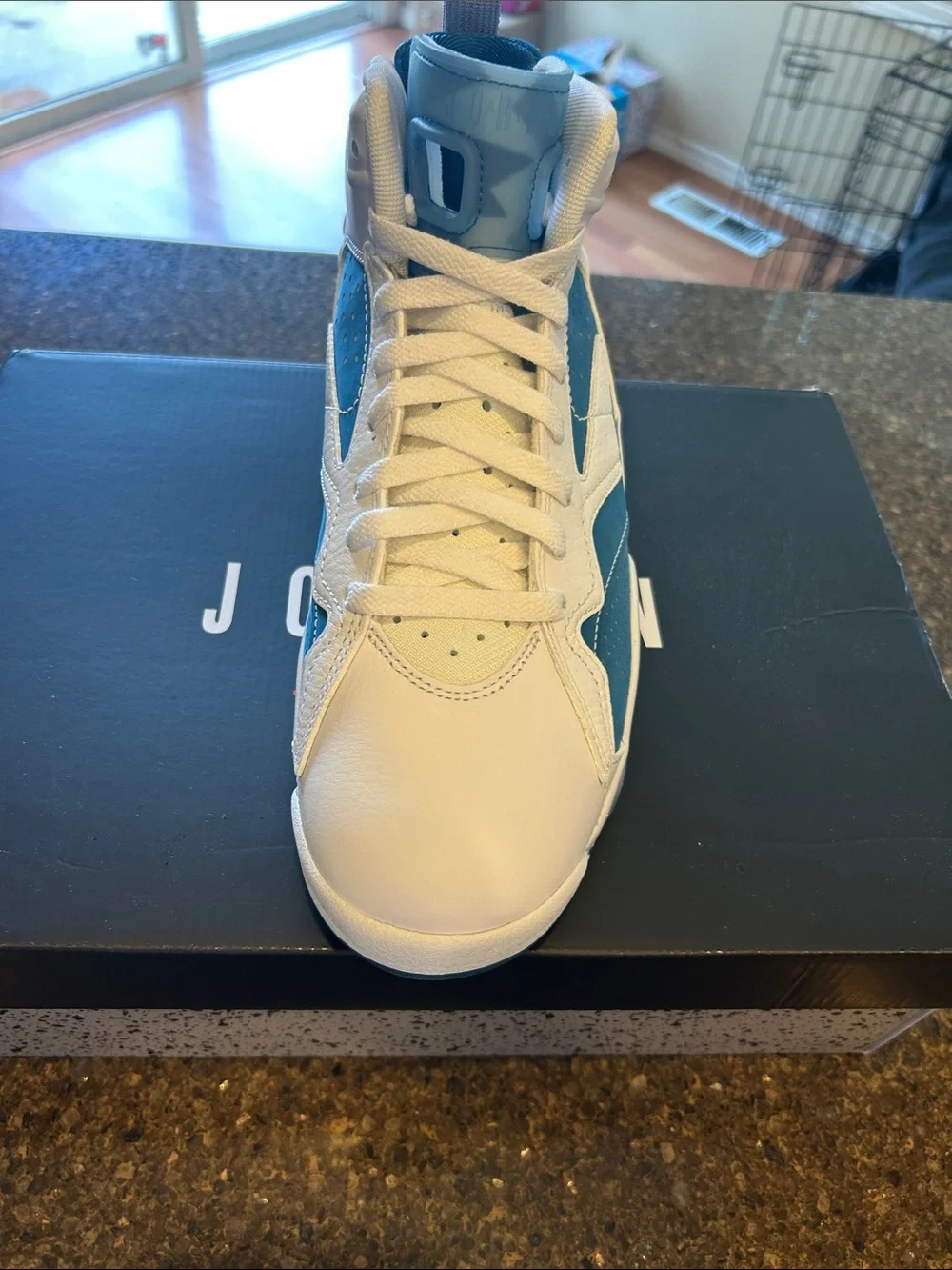 Jordan MVP High-Top Sneakers in White & Teal Blue