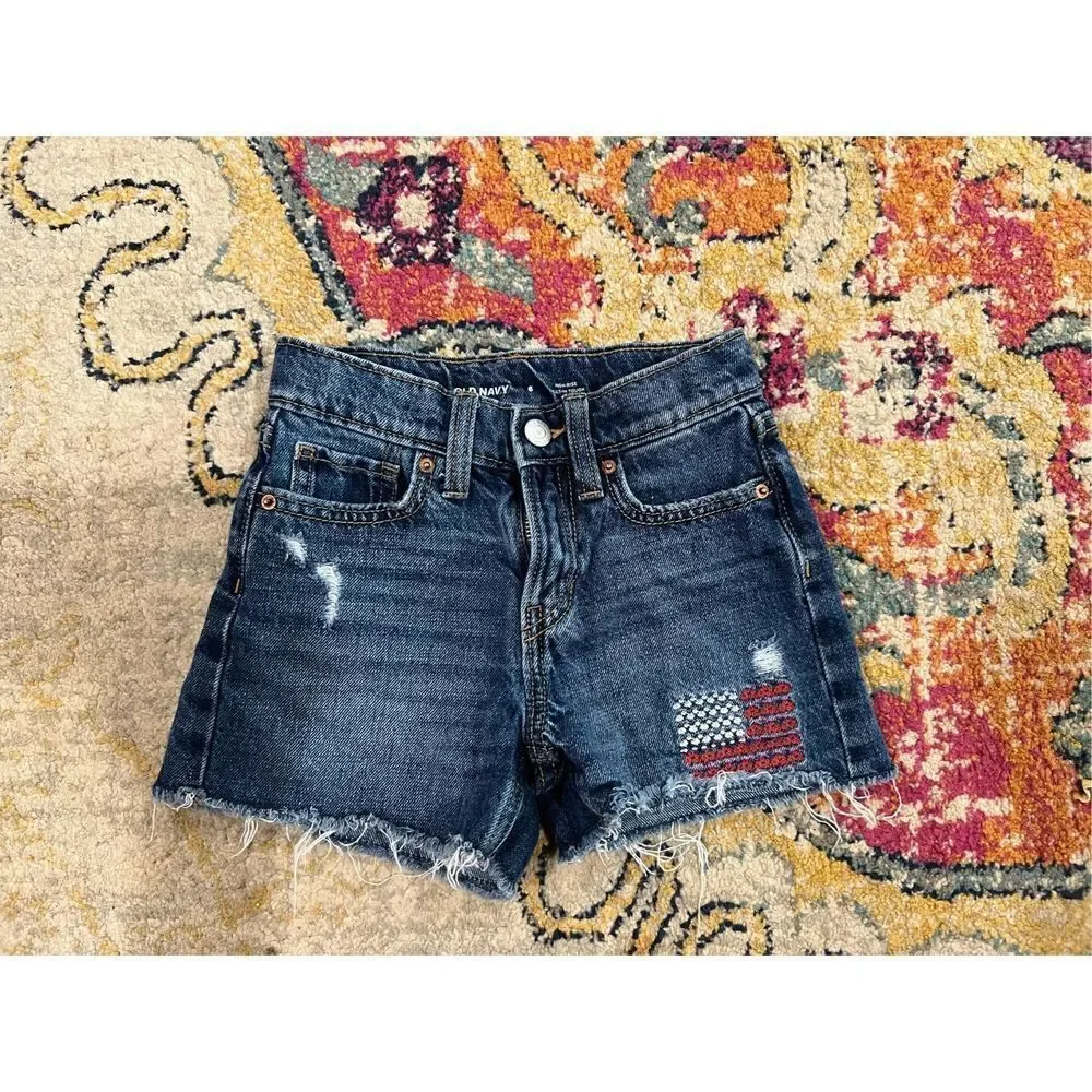 Old Navy High Rise Distressed American Flag Denim Shorts S