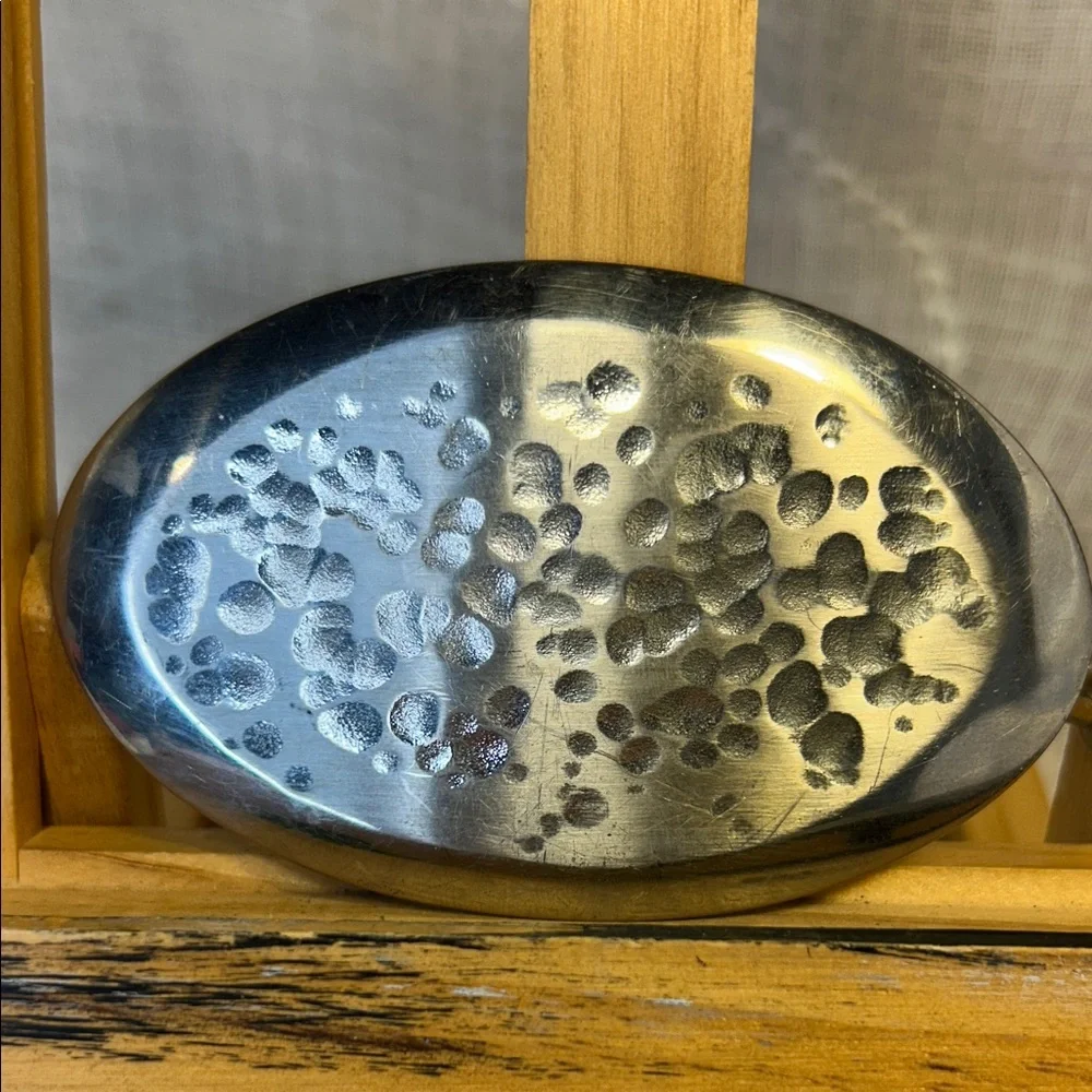 Abstract Silver colored handmade belt buckle made