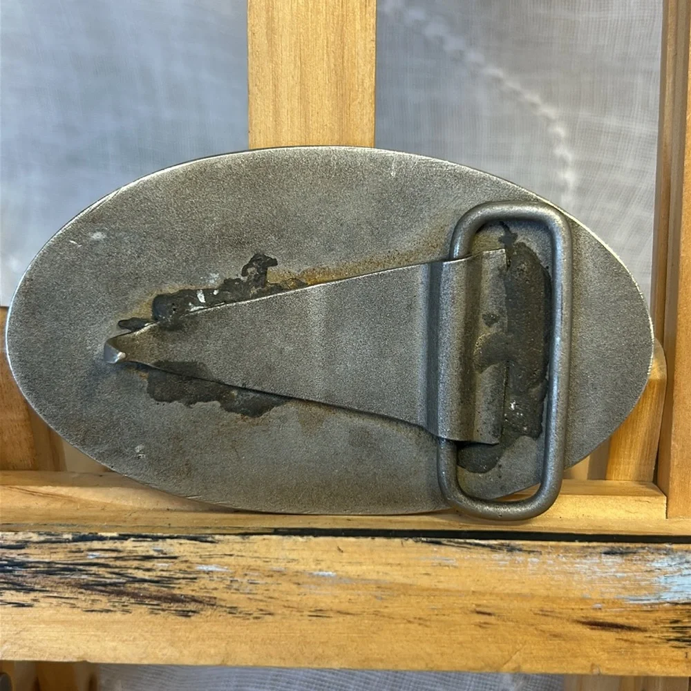 Abstract Silver colored handmade belt buckle made