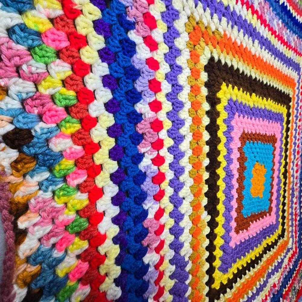 Vintage Handmade‎ Crochet Afghan Granny Square Throw Blanket Retro Boho Roseanne