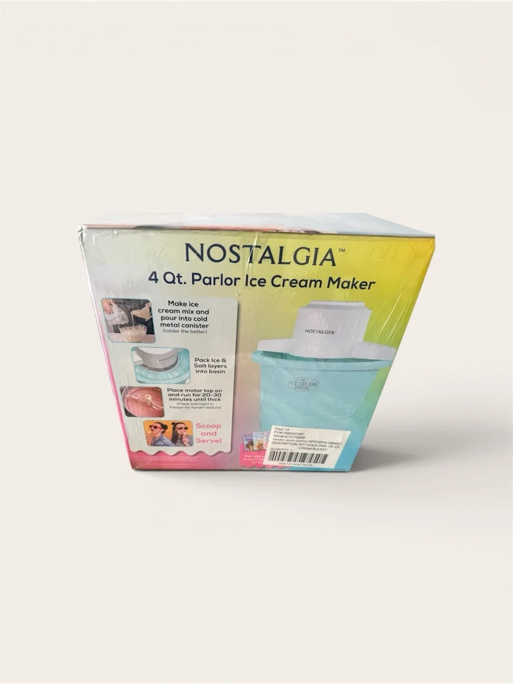 Nostalgia Parlor Ice Cream Maker in Aqua and White