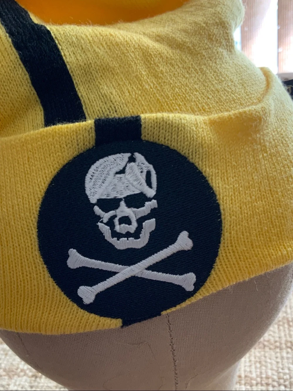 Kids Yellow Knit Beanie with Skull Patch