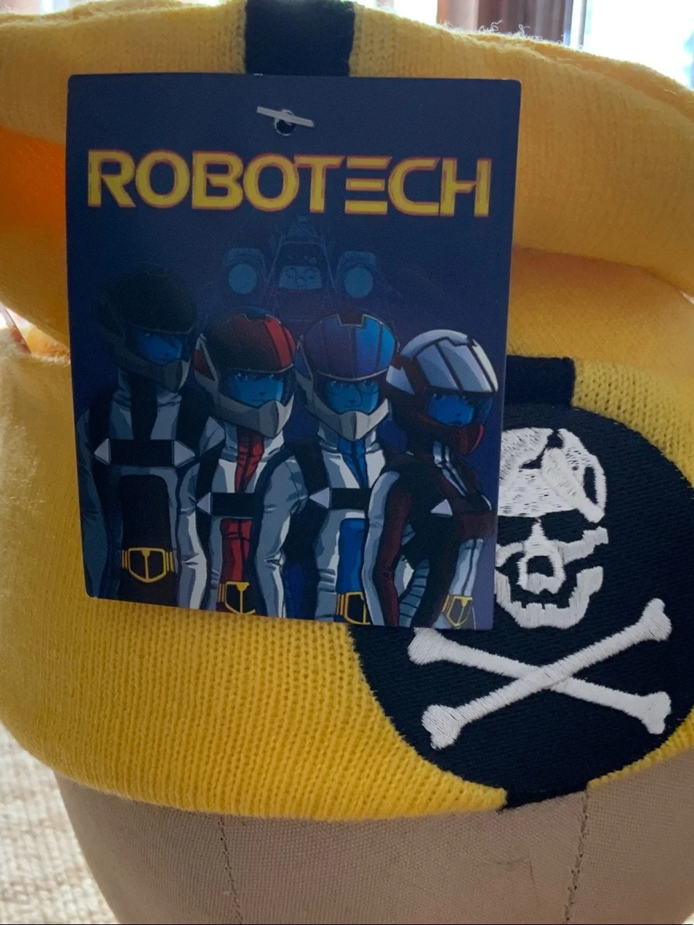 Kids Yellow Knit Beanie with Skull Patch