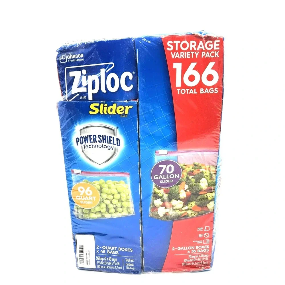 Ziploc Slider Variety Pack 166‑Count (96 Qt + 70 Gal) Food Storage Bags USA