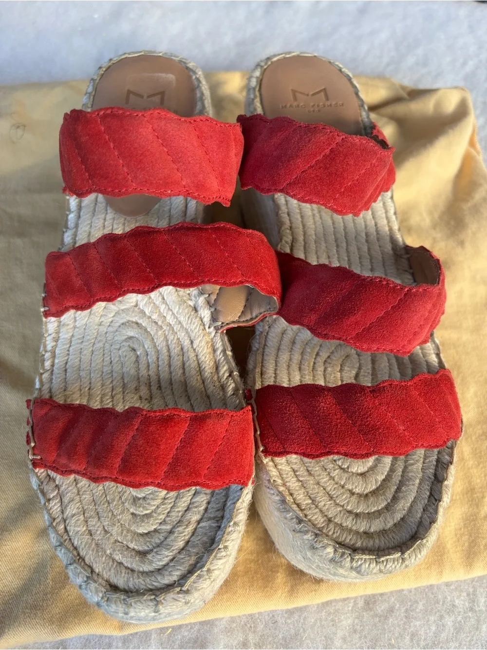 Marc Fisher Red Suede Espadrille Slide Sandals
