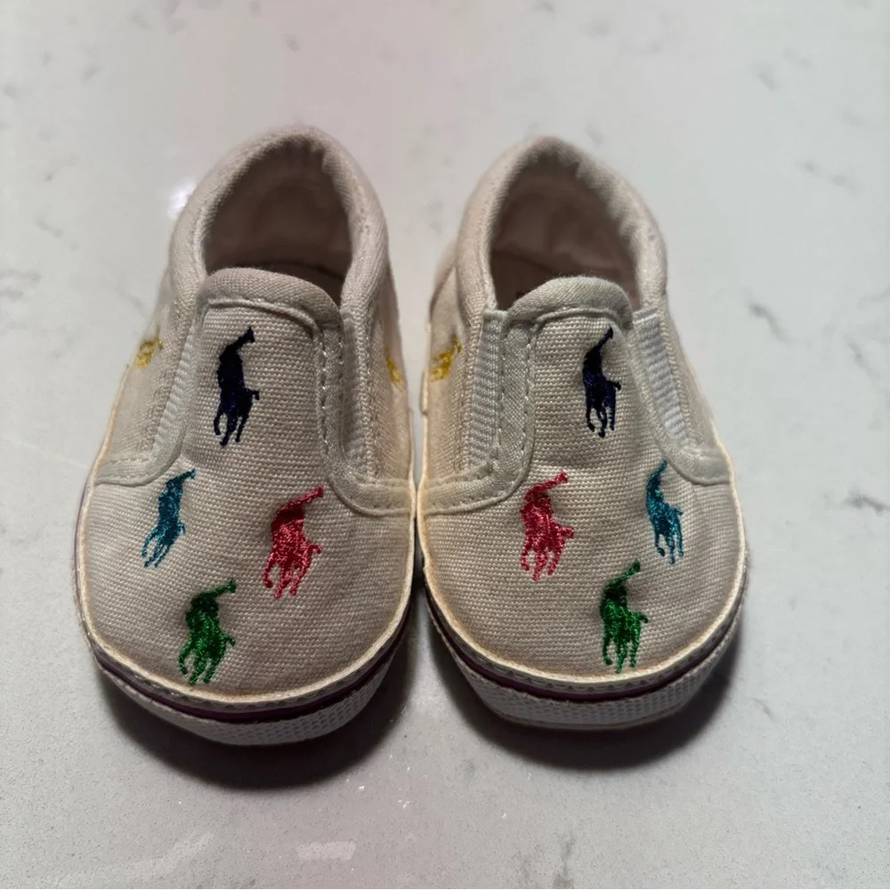 Polo Ralph Lauren Baby Slip-On Shoes Multicolor Pony 0-6M Crib Sneakers