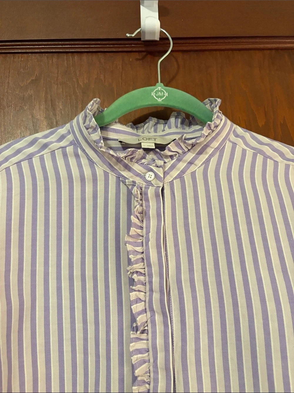 LOFT Lavender & White Striped Ruffle-Front Blouse