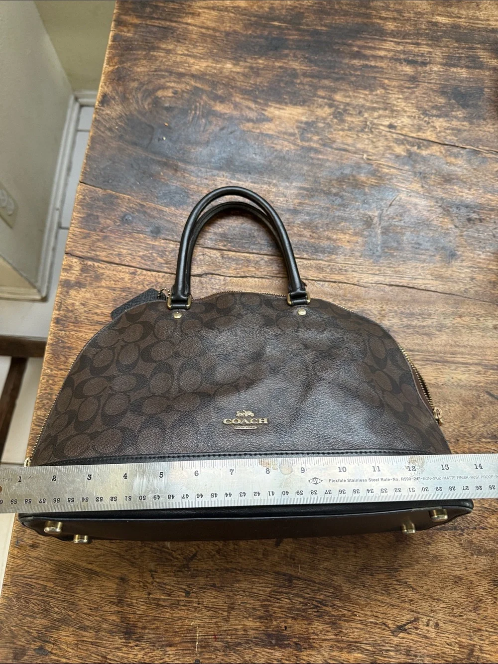 Coach Brown Signature Dome Satchel with Black Trim