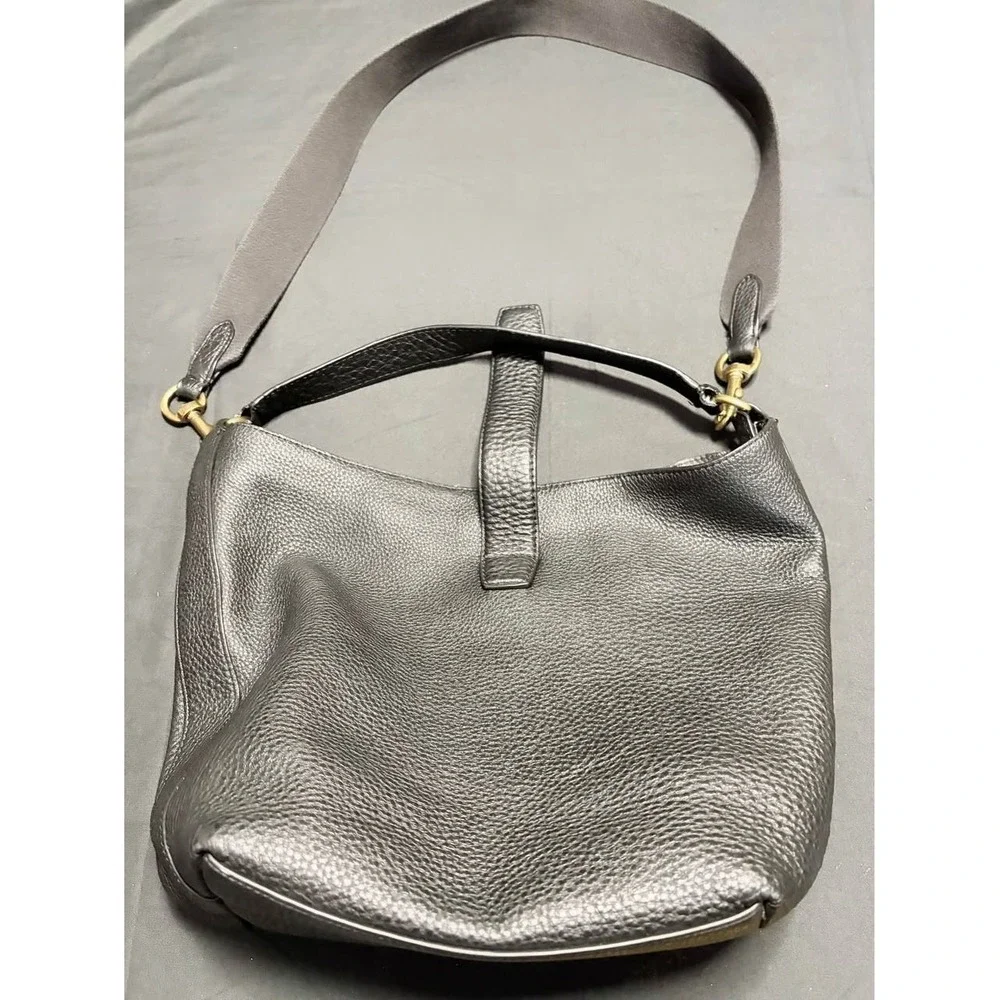J.Crew Italian Leather Black Pebbled Hobo ShoulderBag SlouchyTote Brass Hardwear