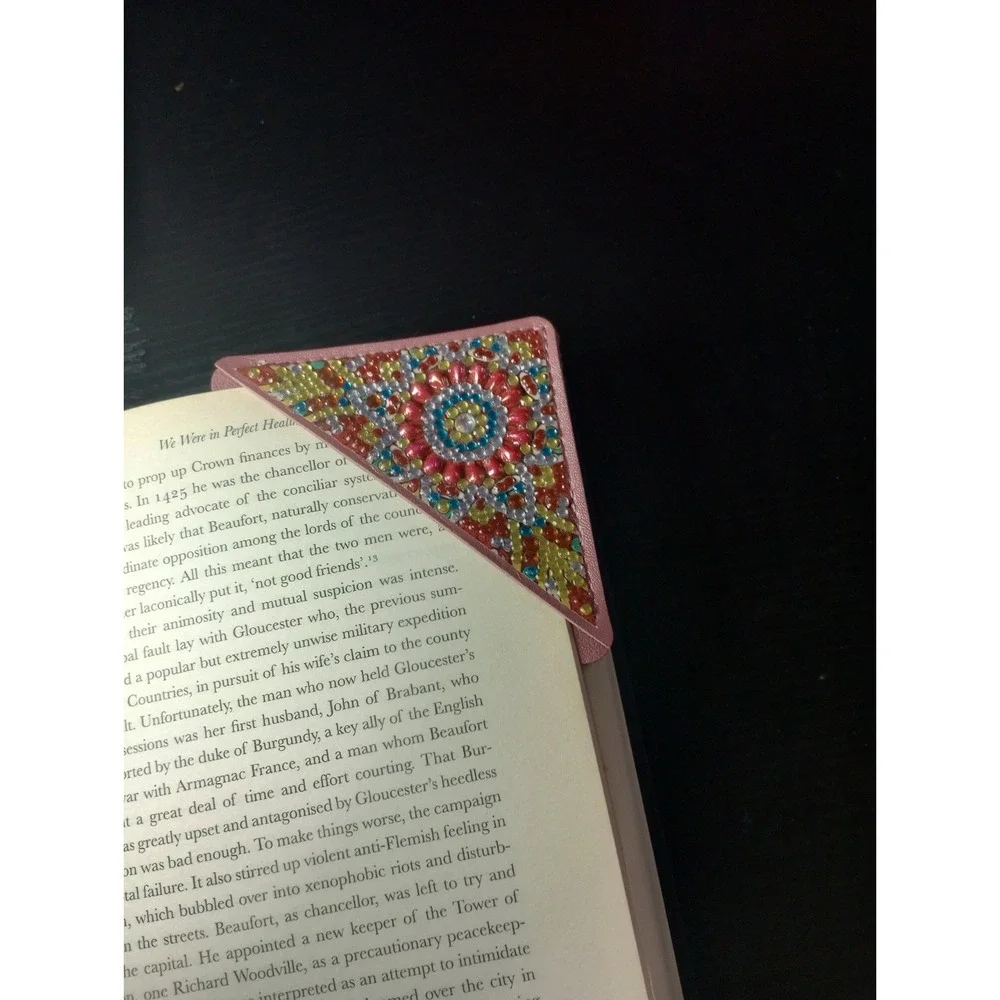 Handmade Diamond Painting Corner Bookmark Pink Faux Leather Mandala Floral New
