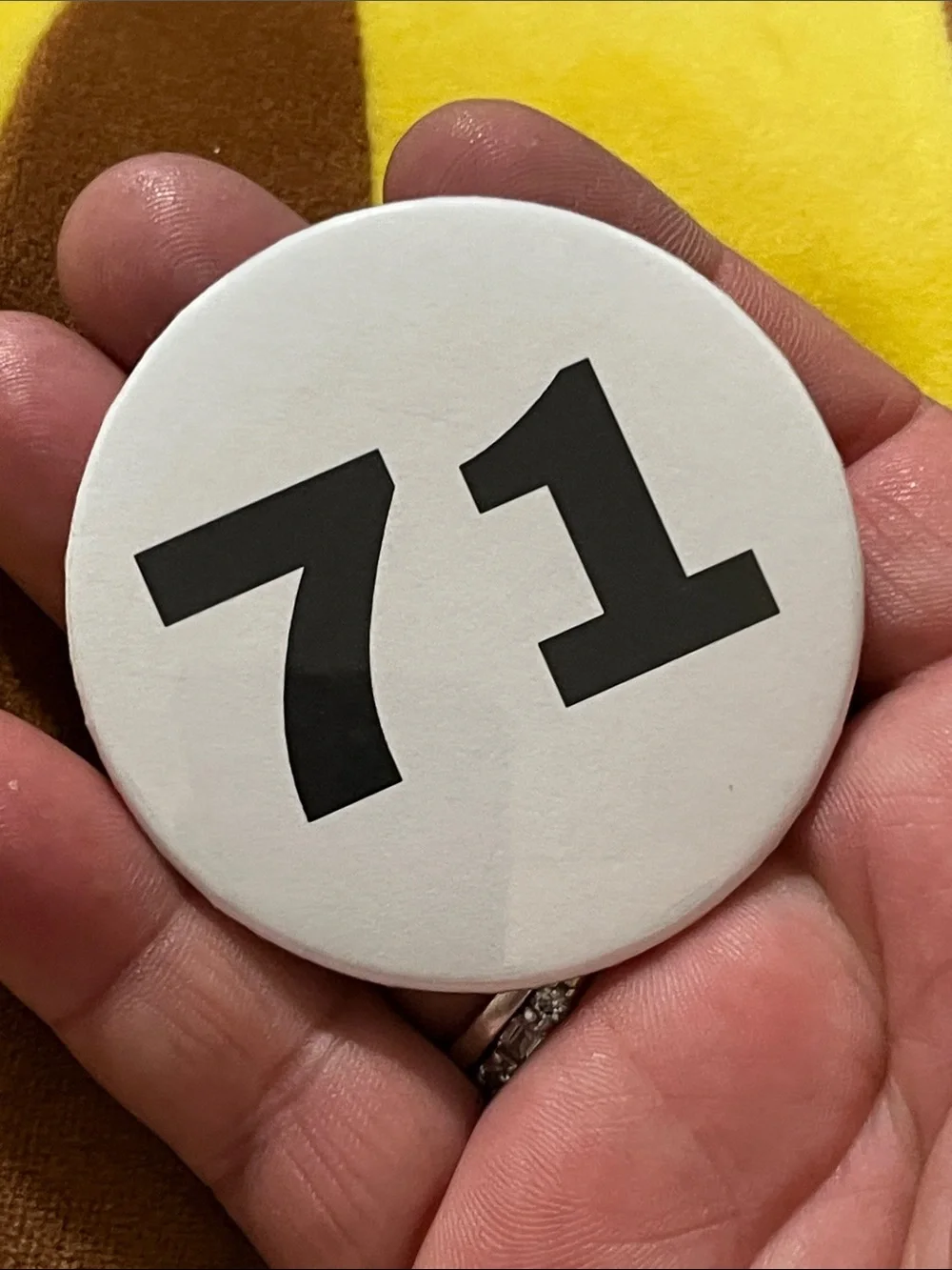 White '71' Round Pin Badge - Men's Accessory