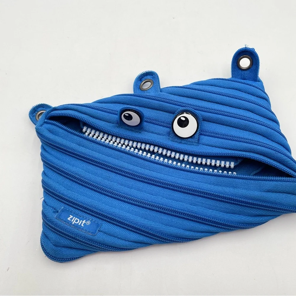 Zipit Blue Monster Pencil Case Pouch fun School Work Smile Kids