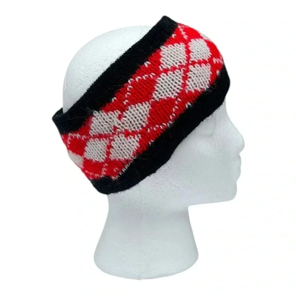 Vintage Knit Reversible Headband Blue Red and White Unisex Ski Snowboarding Snow