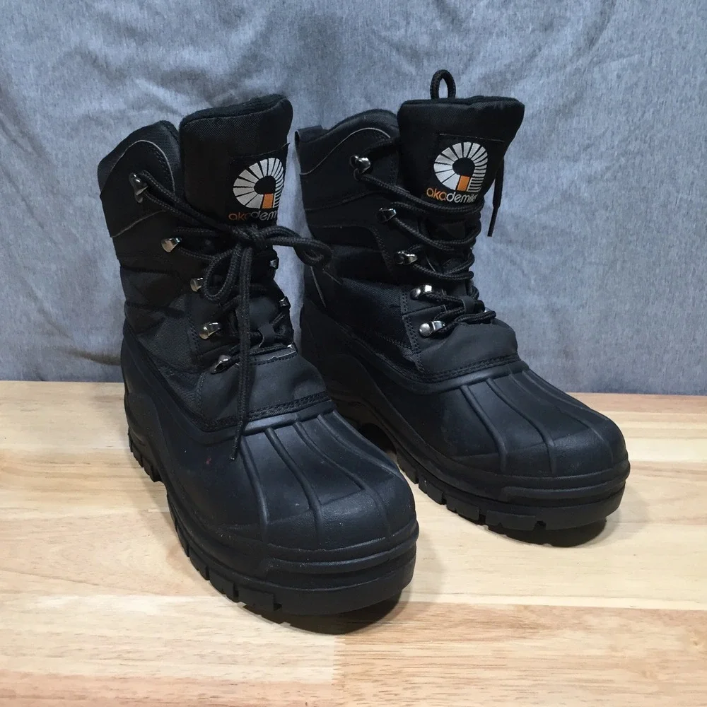 Akademiks Mens Snow Boots Winter Duck Boot Lace Up 8 Black Excellent