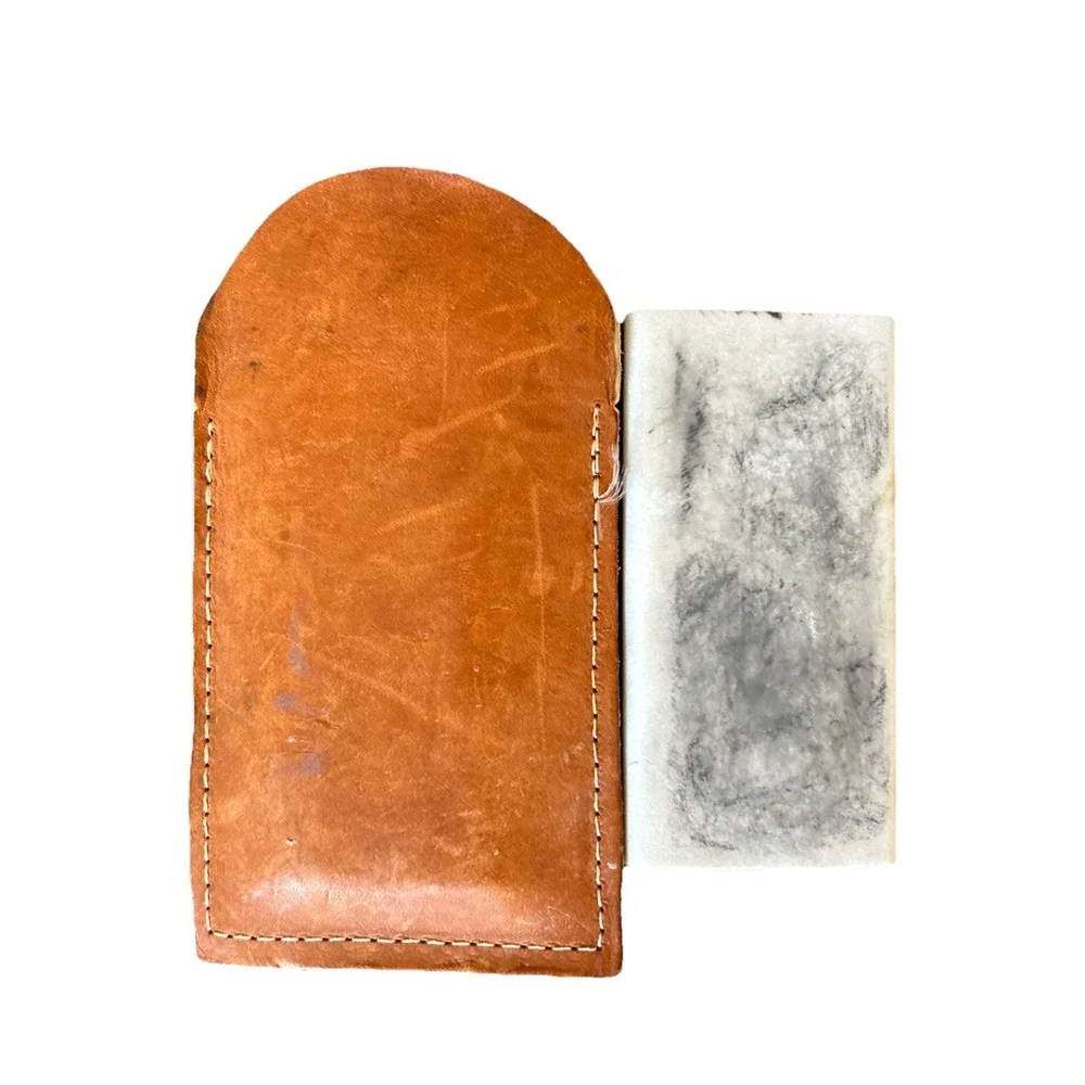 Vintage Sharpening Stone With Stitched Leather‎ Pouch