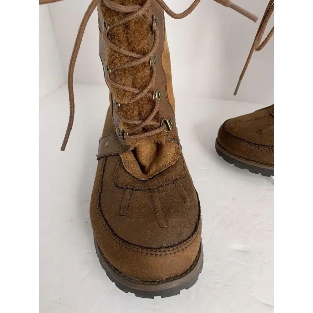 Rock & Candy New Danlea Brown Mid‎ Calf Winter Snow Faux Fur Lace Up Boots Sz 9