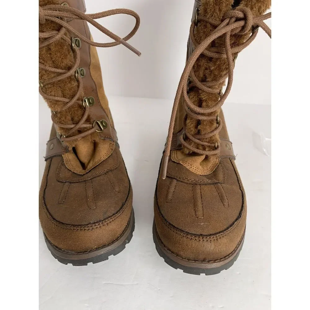 Rock & Candy New Danlea Brown Mid‎ Calf Winter Snow Faux Fur Lace Up Boots Sz 9