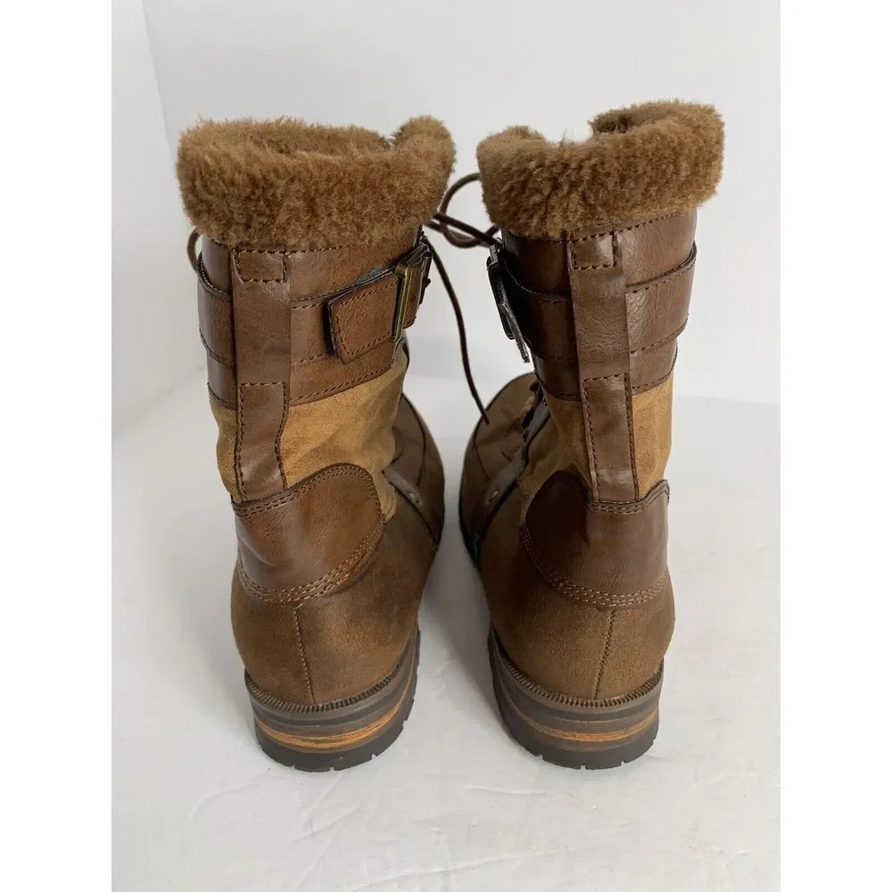 Rock & Candy New Danlea Brown Mid‎ Calf Winter Snow Faux Fur Lace Up Boots Sz 9