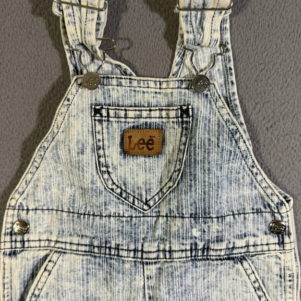 Vintage 80s Lee Bib Jeans Overalls Unisex Baby Toddler 18‎ Months Acid Wash