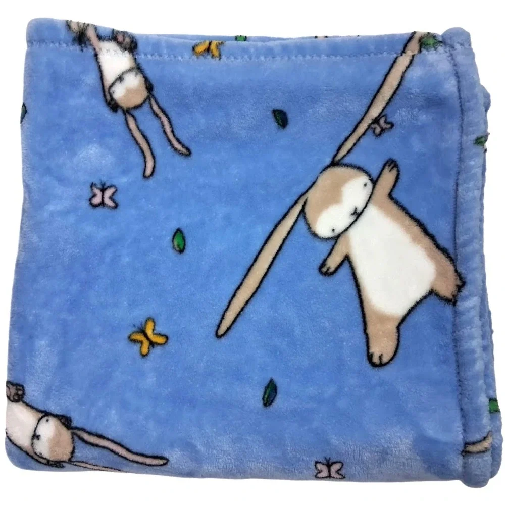 Binks & Books Blue Plush Bunny Baby Blanket Soft Fleece Lovey Balloon Flower