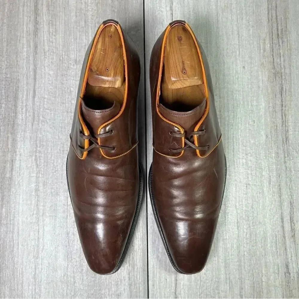 Mezlan Burgundy Orange Leather Lace Up Luxury Oxford Derby Dress Shoe Men Size 8