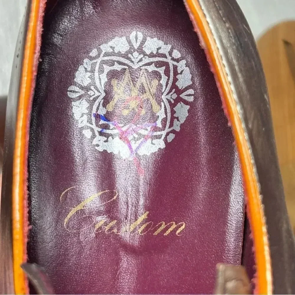 Mezlan Burgundy Orange Leather Lace Up Luxury Oxford Derby Dress Shoe Men Size 8