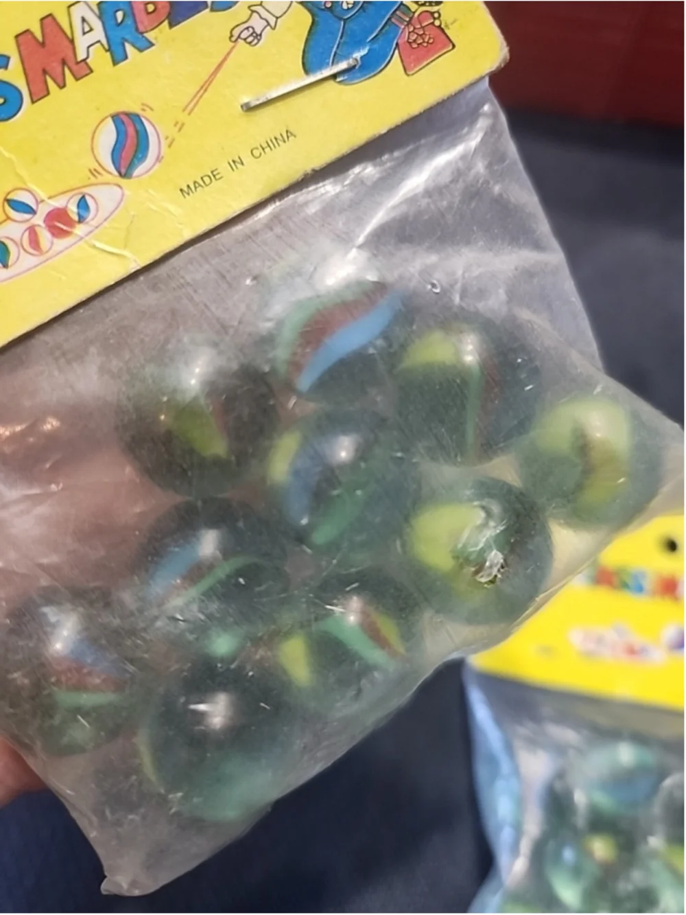 VTG 1970s Glass Marbles in Original Bags Color Swirl Shooters CHINA Made, 2 Bags