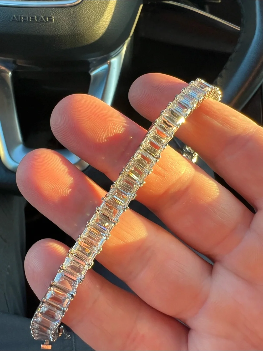 Men's Silver Tennis Bracelet with Baguette Stones