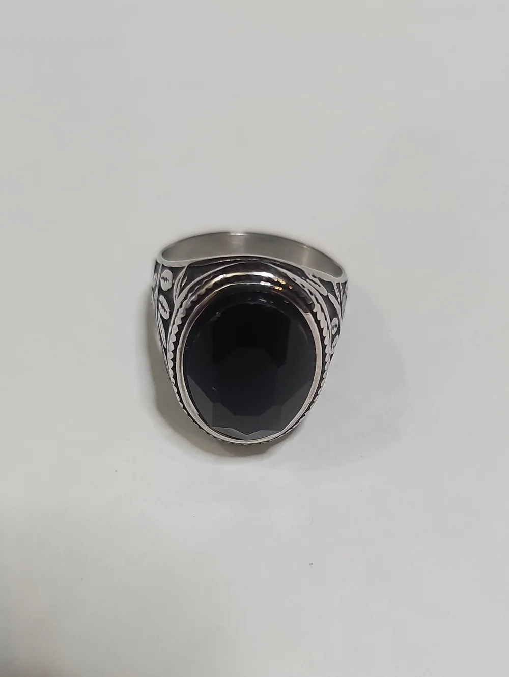 Men's Stainless Steel Black Stone Signet Ring Size 12