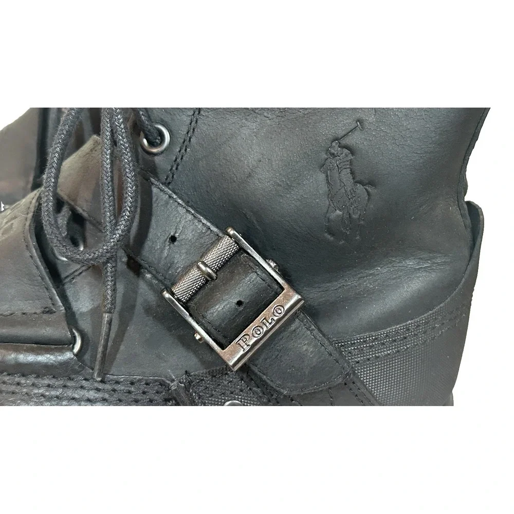 Vintage Polo Ralph Lauren Mens Drax Leather Black Boots Ankle Size 10D