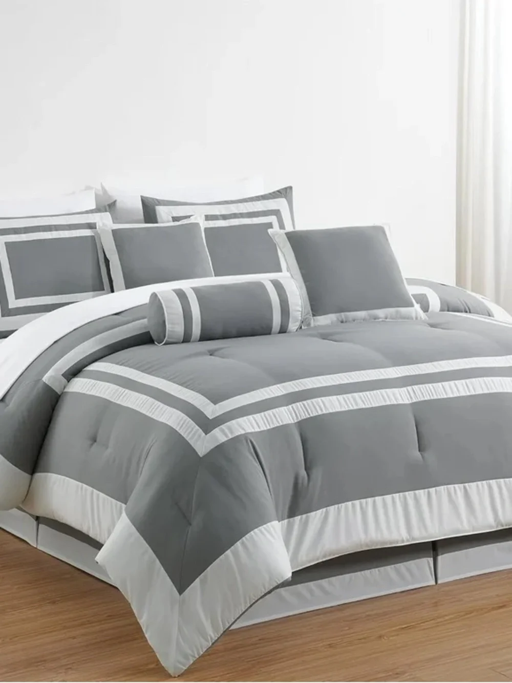 Gray and White Geometric cal king 3 piece Comforter Set