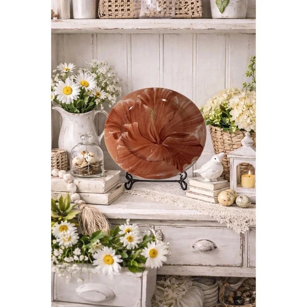 Pier 1 Watercolor Blooms Red Flower Salad Plate 8” Stoneware Dish Floral Decor