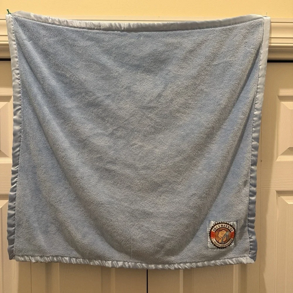 Linus Satin Trim Baby Blanket Peanuts Lovey Blue Plush Security Is a Thumb