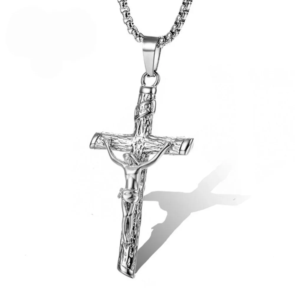 ❤️Vintage stainless steel casting Jesus cross pendantnecklace for menN90201P228