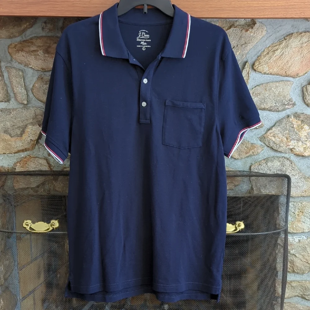 J Crew Stretch Pique Double Ribbed Navy Polo
