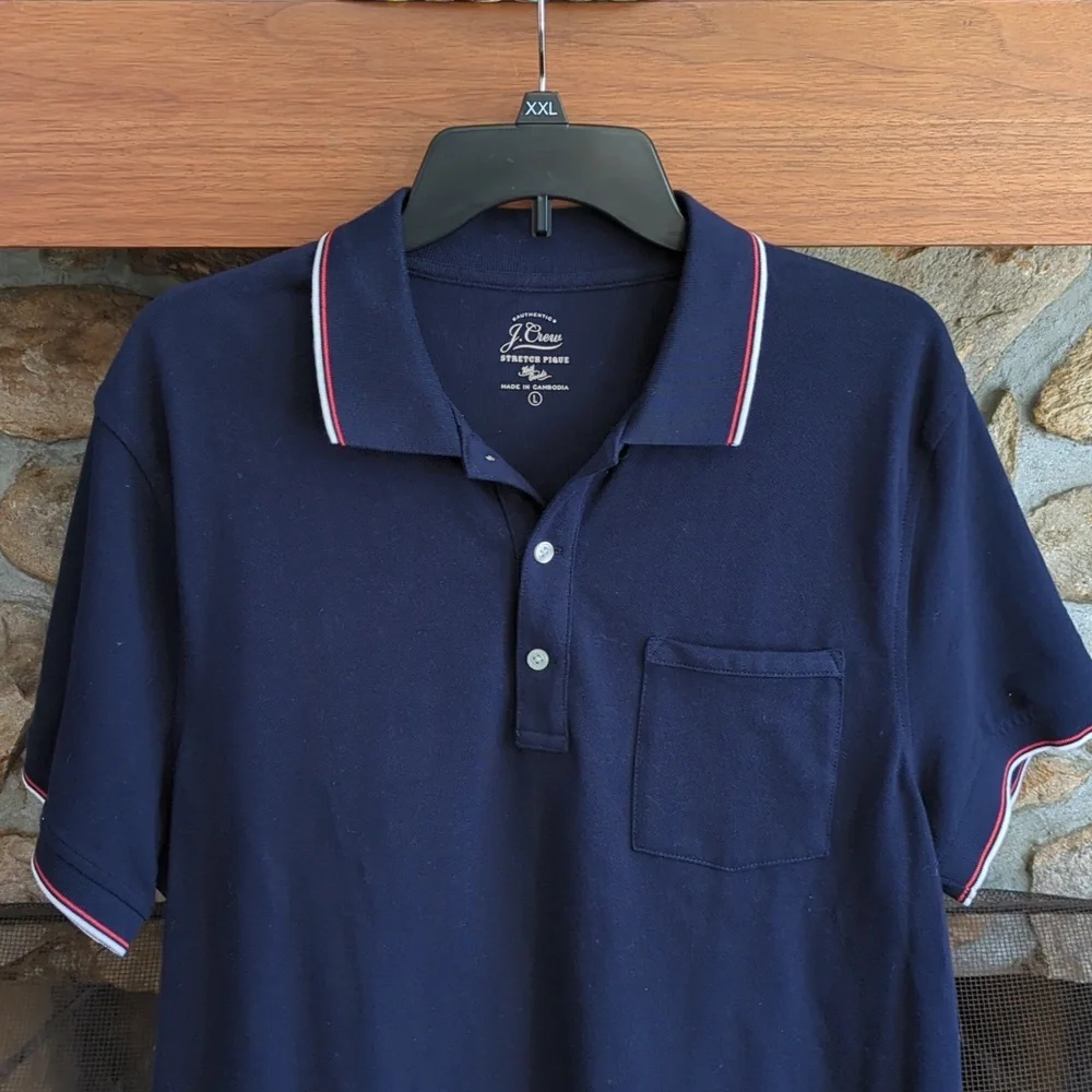 J Crew Stretch Pique Double Ribbed Navy Polo