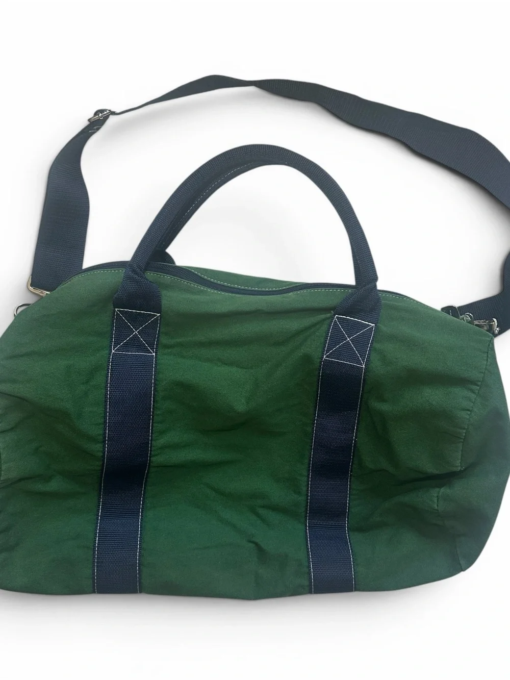 Tommy Hilfiger Green and Navy Canvas Weekend Duffel Y2K