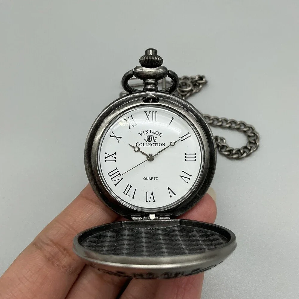 Vintage Collection Pocket Watch Men 46mm Silver Tone Utah 1896 Chain New Battery